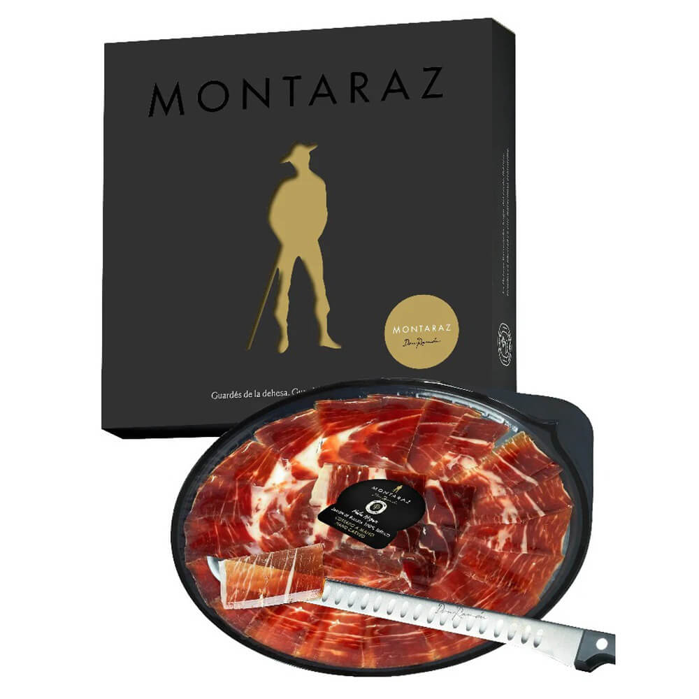 Montaraz Don Ramón -Caja regalo con 10 platos de Jamón de Bellota 100% Ibérico cortado a cuchillo